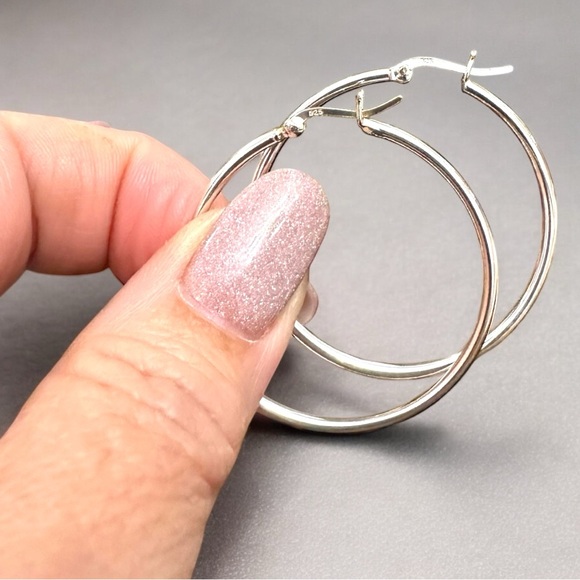 Sterling Silver Medium Plain Hoop Earrings, Classic Silver Jewelry, 40mm - Picture 4 of 5